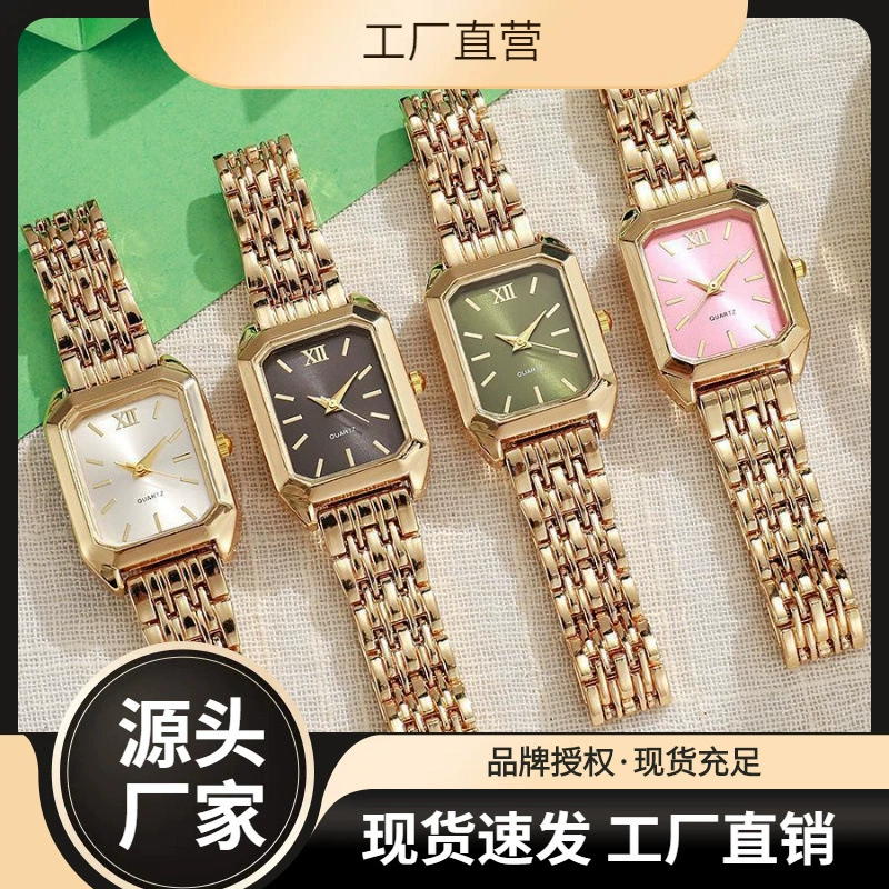 Женские часы 2025 года, новые, лёгкая роскошь, стальной браслет, для студенток, модные, простые, квадратные, кварцевые, оптом