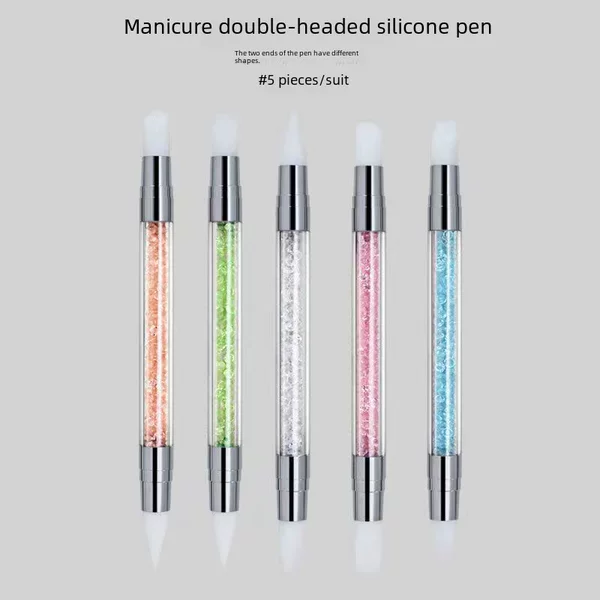 Cross-Border Dual-Purpose Silicone Dotting Pen for Nail Art, Hollow Carving Embossing Pen, Nail Gel Pen, Nail Art Tools