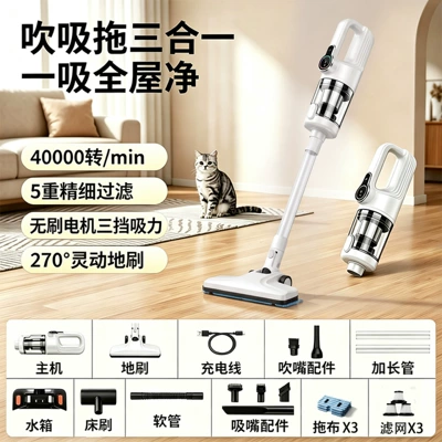 Wireless Vacuum Cleaner, Tozsoranlar - lb-1013-vacuum-cleaner-white-earth-brush-3-mop-pads-3-standard-filter-replacements