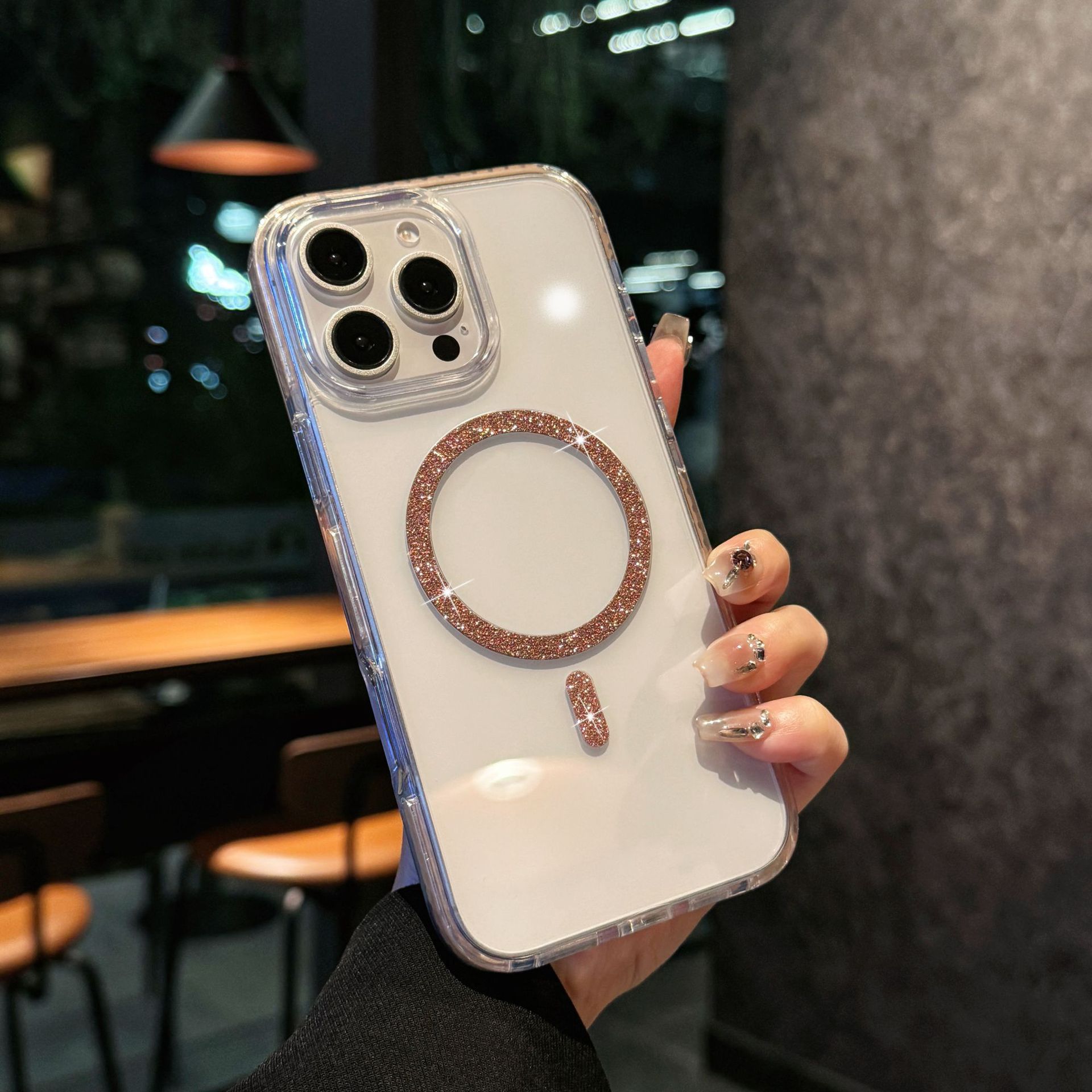 Funda magnética con brillo de cristal de alta transparencia, adecuada para iPhone 17 PRO MAX, iPhone 14, iPhone 15, marco anticaída con bloques de color.