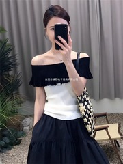 6962 # 女性のためのフランスのハイエンドのフリルワンショルダートップ 2025 夏の新しいアイスシルクニットトップのデザイン