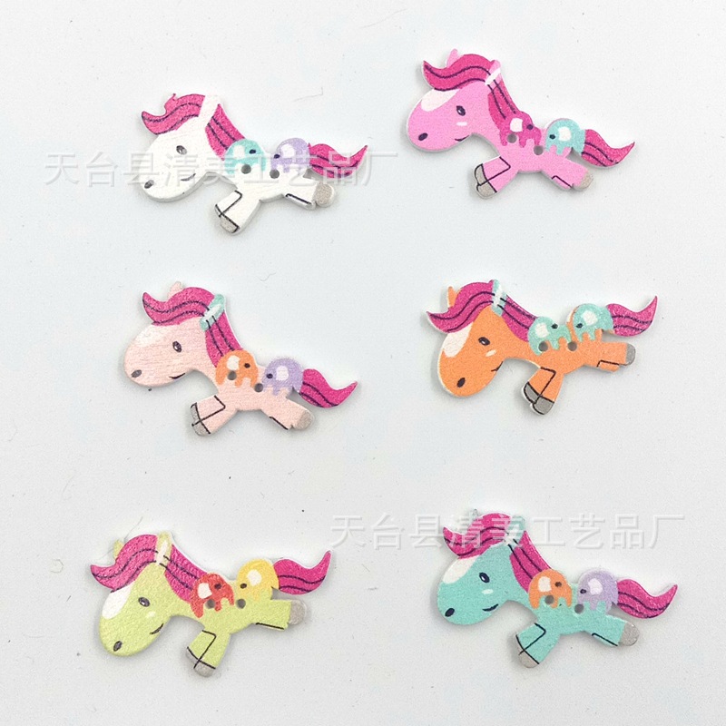 Decoración de bricolaje pony botones de madera animales de dibujos animados botones de madera accesorios decorativos 50 por paquete