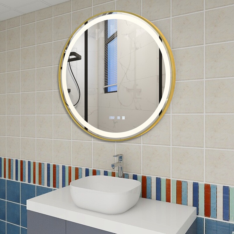 Round Mirror Light, Modern and Simple, Gold Color, Anti-Fog, Toilet Human Body Sensor, Bathroom Mirror Frame with Wall Mount for Bathroom