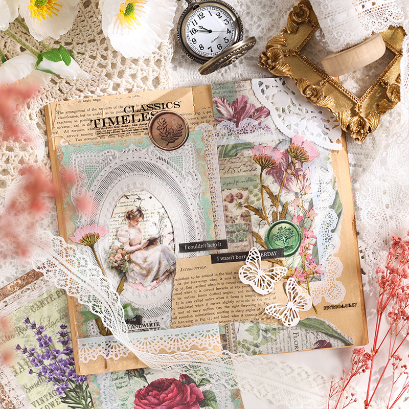 Retro estilo no adhesivo material papel diy diario pegatinas retro encaje decoración pegatinas de marco de fotos