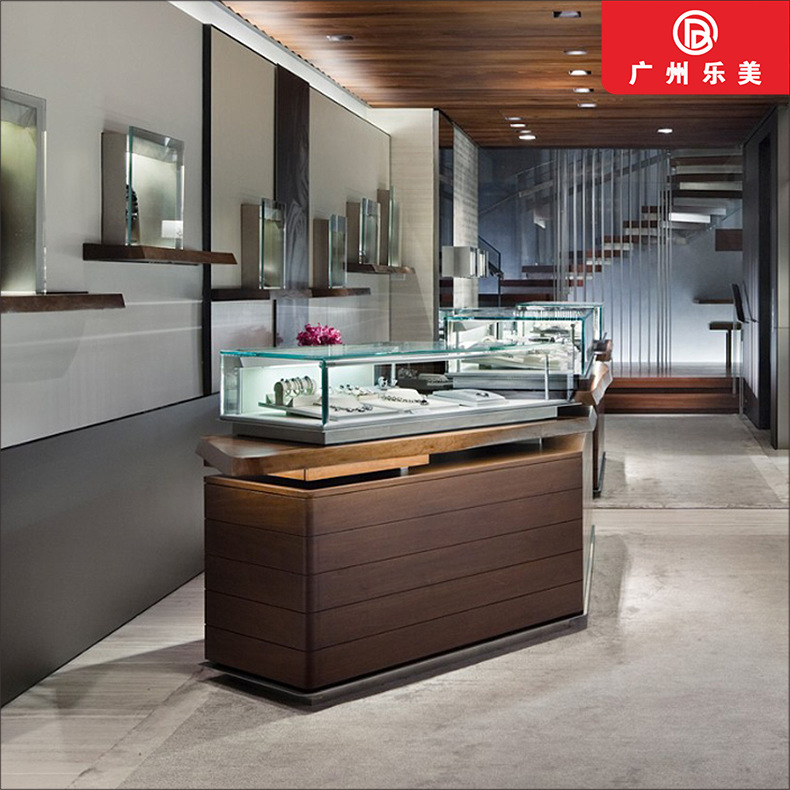 复古实木珠宝展示柜黄金钻石首饰玉器放置柜陈列柜台玻璃展柜