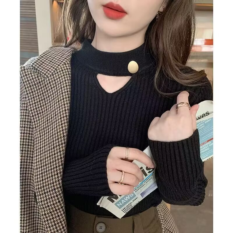 设计感针织衫女半高领打底衫2025秋季新款毛衣秋冬内搭高级感上衣|undefined