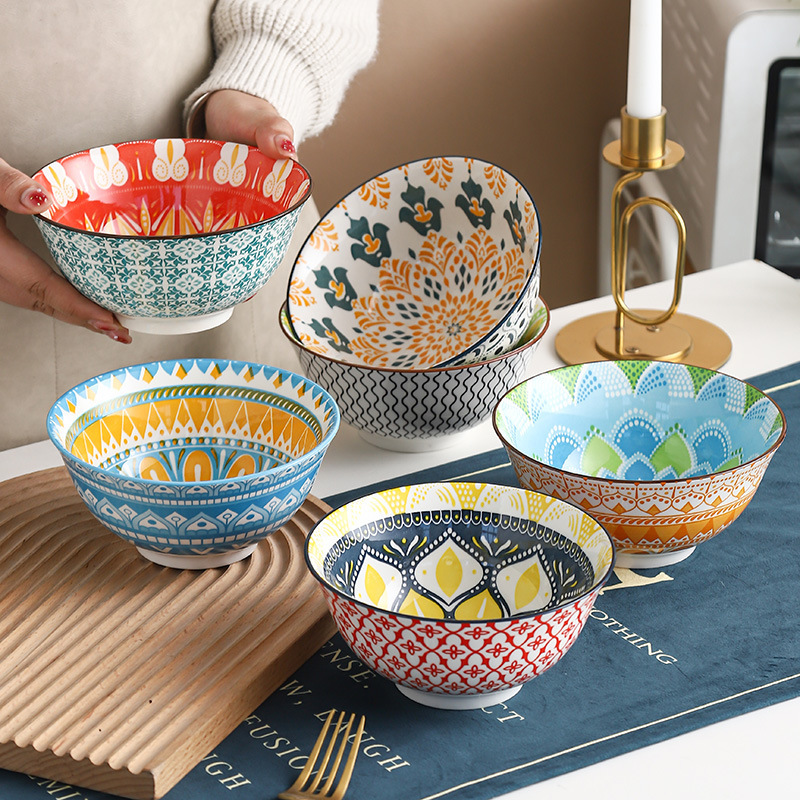 Wholesale Ceramic Noodle Bowl Bohemia Cross-border Export High-value Household Commercial Noodle Bowl Creative Ceramic Tableware