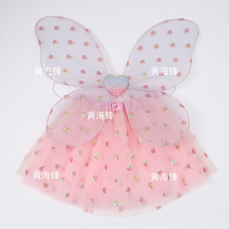 新款儿童蝴蝶结翅膀可爱俏皮蓬蓬裙女童俩件套舞台服饰道具套装|undefined