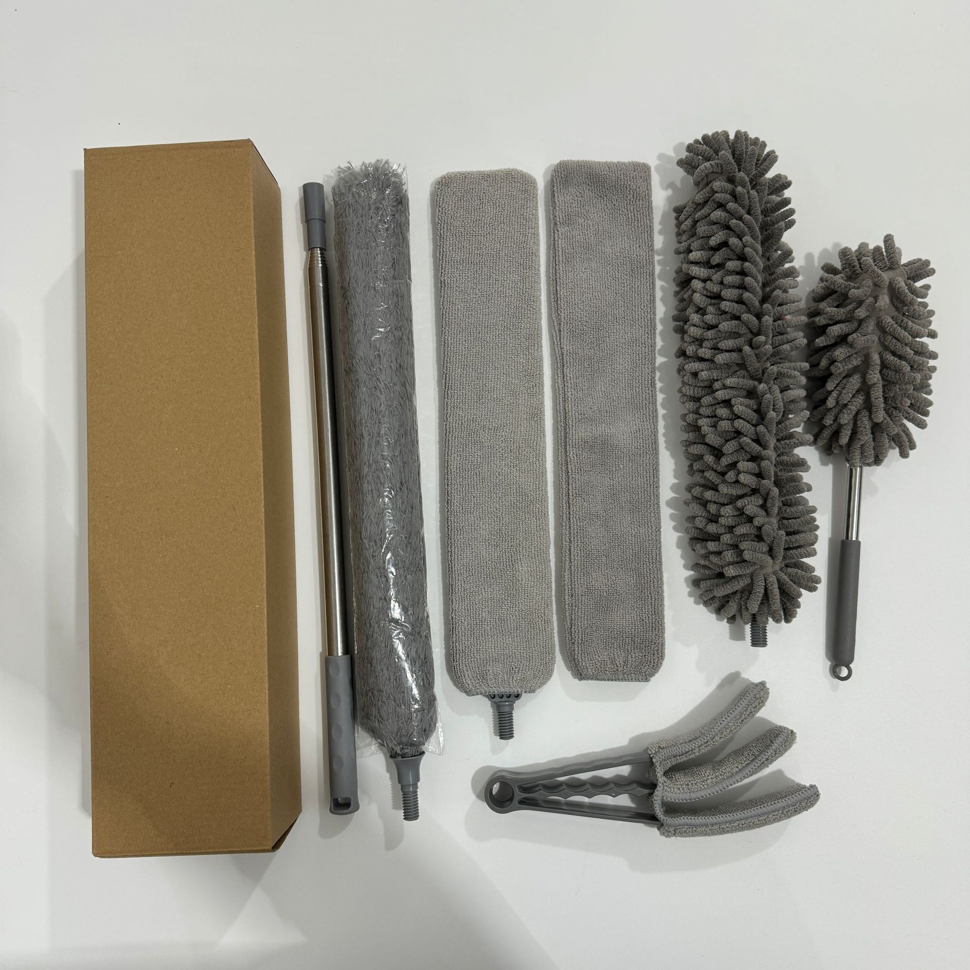 플랫 후크 2.4 m 폴 회색 먼지 먼지 7 피스 세트