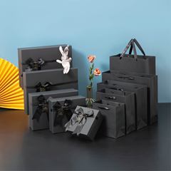 禮盒精美黑色蝴蝶結天地蓋大號包裝盒首飾口紅化妝品護手霜禮品袋