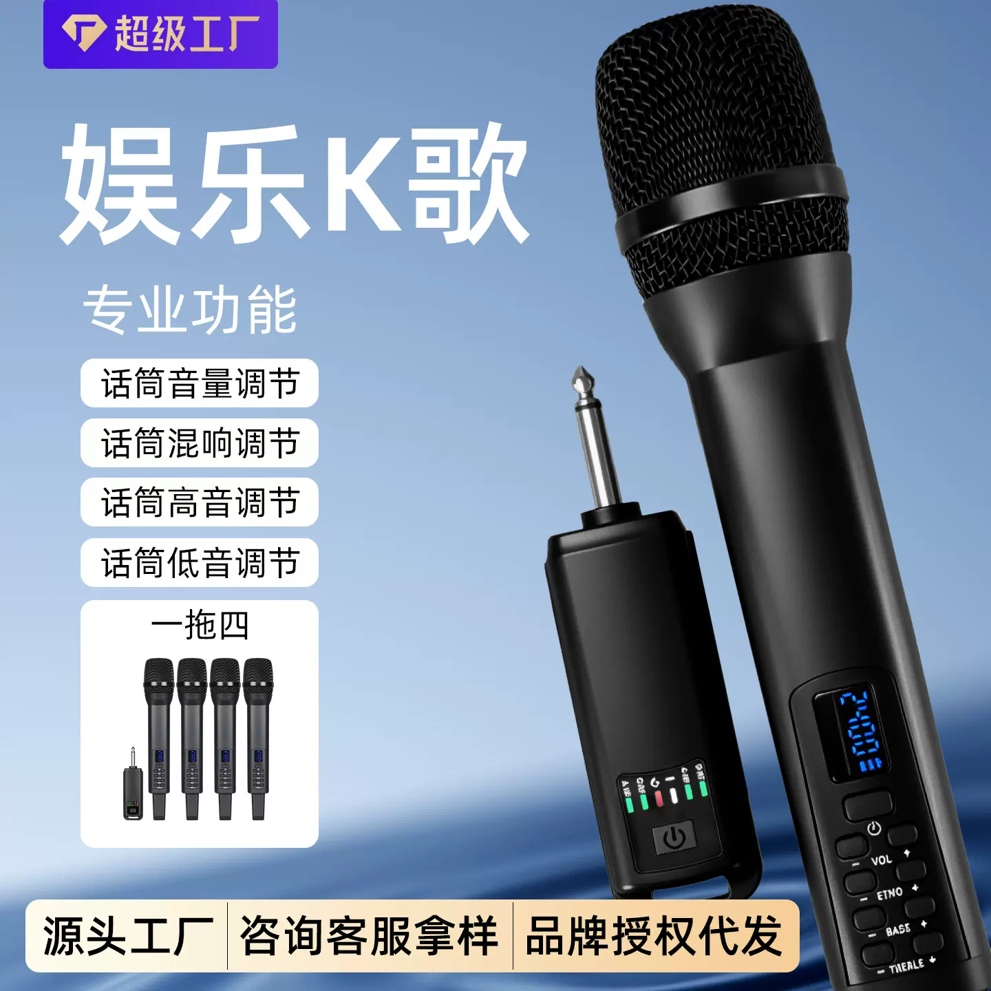 朗声万能无线麦克风2.4g专业舞台演出k歌充电混响高低音动圈话筒