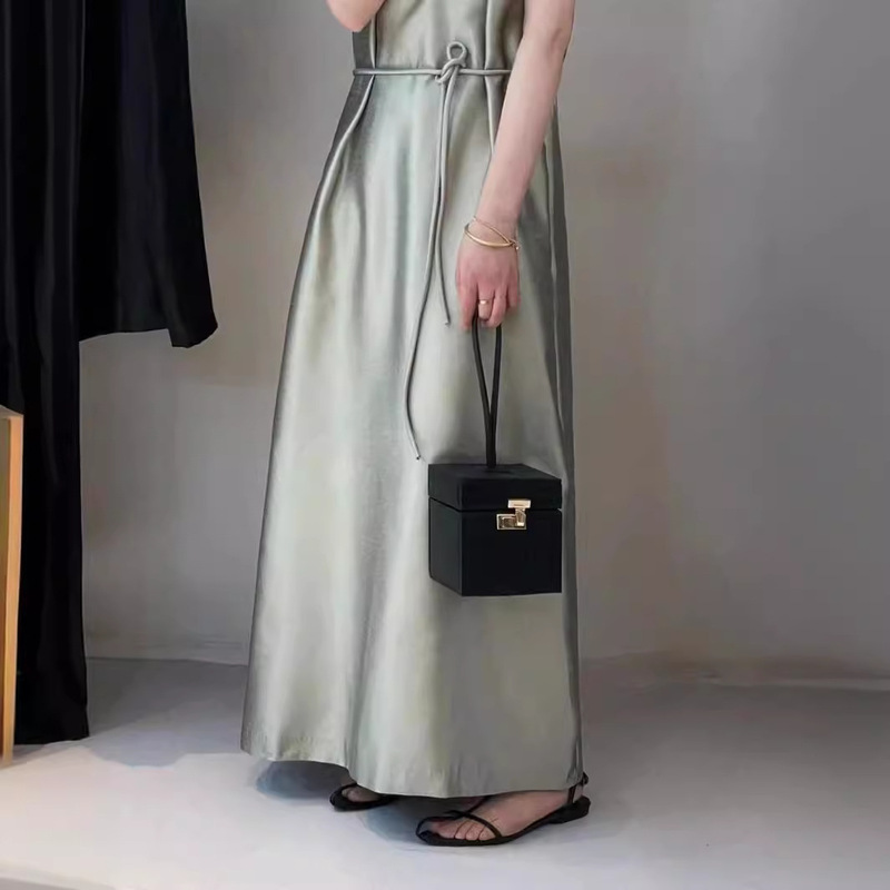 Simple to ROW Style Satin Light Wide Neck Dress High Texture Elegant Slimming Sleeveless Long Dress