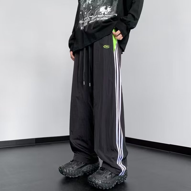 Striped Casual Pants Men Spring New Hong Kong Style Trendy Ins Loose Straight Pants Unisex Fashion Color-Blocking Wide-Leg Pants