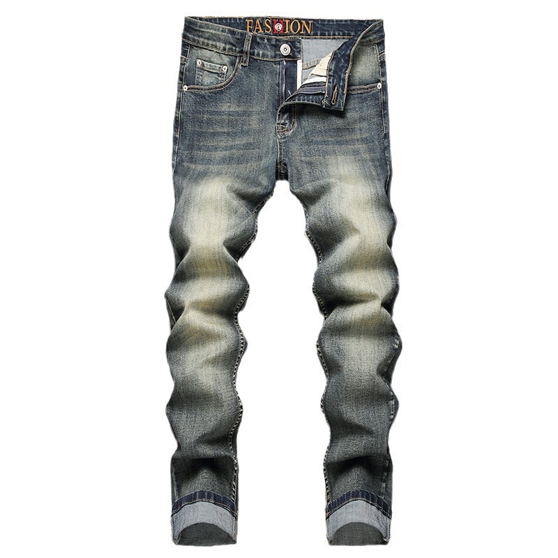 Pantalones de Mezclilla Ajustados para Hombre, Mezclilla de Algodón, Efecto Lavado, para Uso Casual