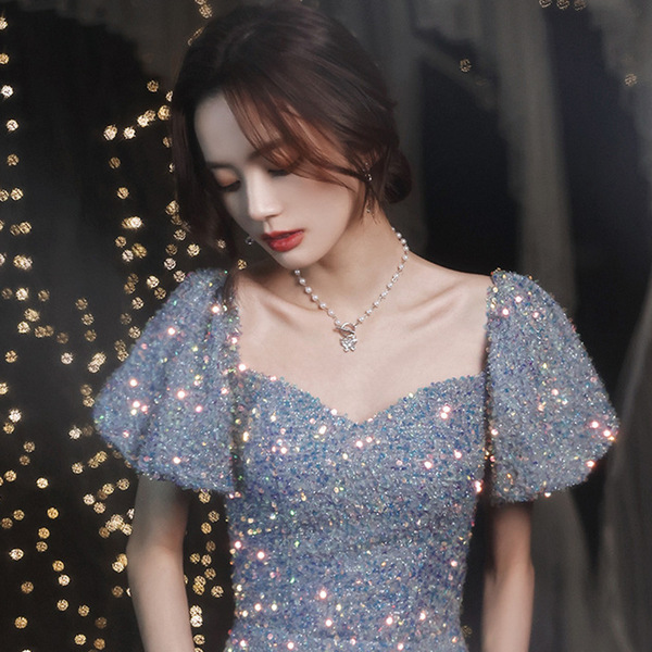 Long elegant blue evening dress