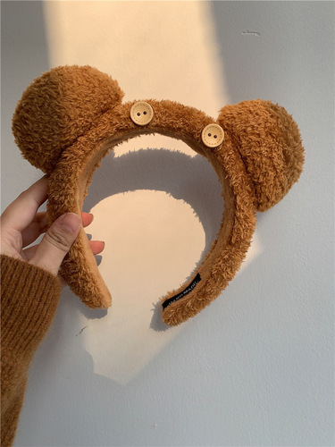 Cute Button Bear Plush Hairband: USJ Cartoon Minions, Tim the Bear, and Sesame Street Theme Park Headband—Women's Hair Accessories