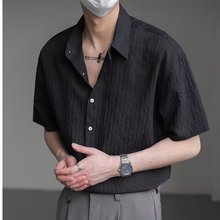 2025肌理感衬衫男短袖夏季轻熟风男装高级感垂感五分中袖衬衣外套