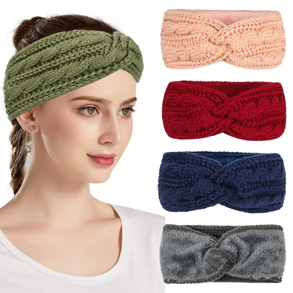 Европейские, американские и канадские пушистые ленты для волос вязаные акриловые крестообразные ленты для головы осенью и зимой спортивные теплые наушники
