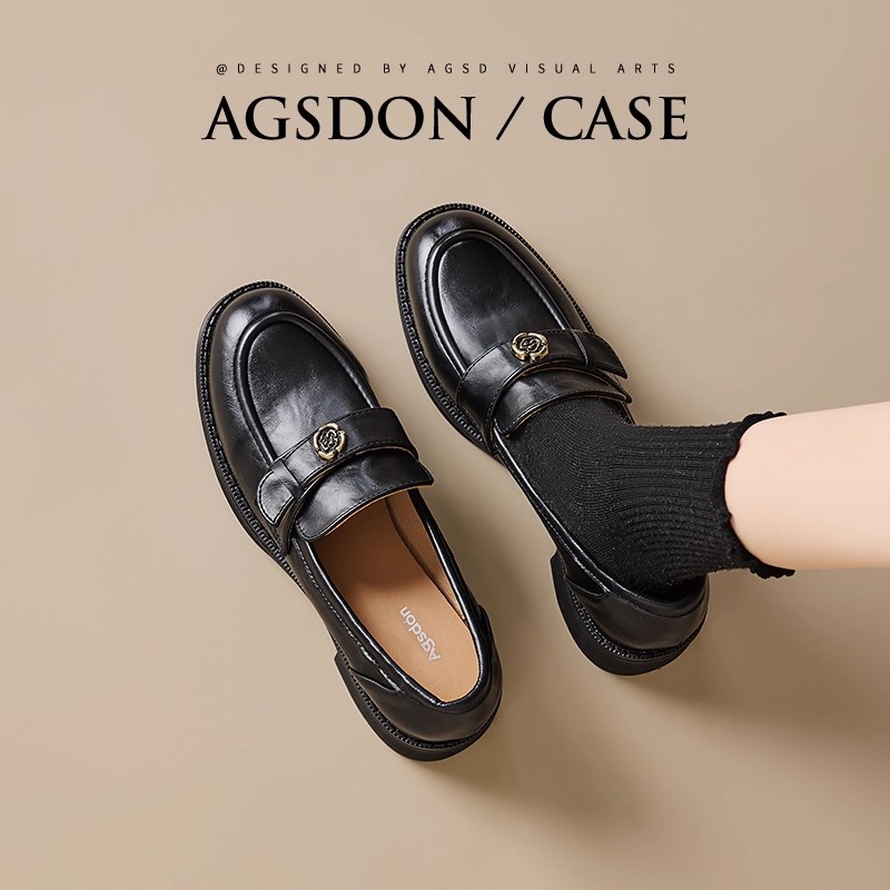 Zapatos antiguos Lion Denlefour para mujeres 2025 nuevo otoño y invierno con suela gruesa de veludo estilo británico retro negro zapatos de cuero comerciales pequeños