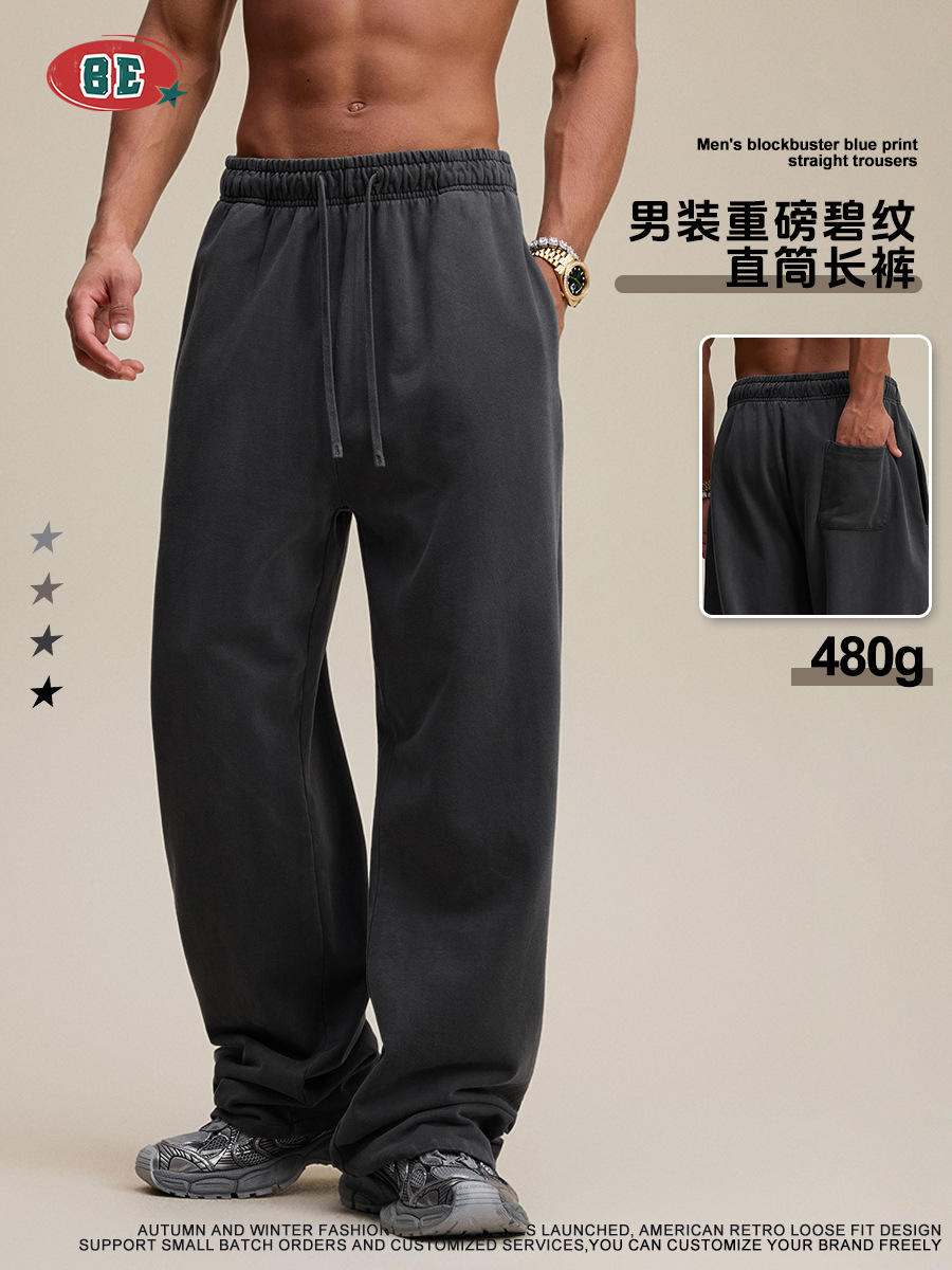 Ropa para Hombre BE | Pantalones de Pierna Recta de Algodón Puro de 480G, Estilo Americano, Tendencia Otoño 2025, Pantalones Casuales Holgados para Hombre