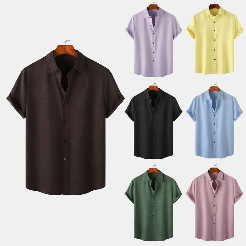 Ebay Foreign Trade European Size Men's 2025 Summer New Men's Solid Color Short-sleeved Casual Shirt Slim-fit Shirt TC15