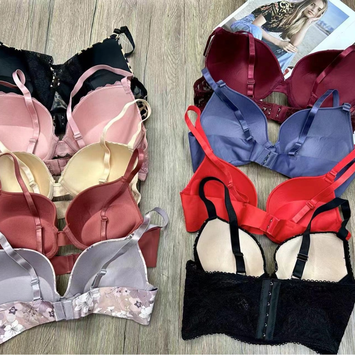 Mixto de marcas europeas y estadounidenses del sudeste asiático, ropa interior de damas con anillo de acero, encaje liso, sujetadores mixtos lotes