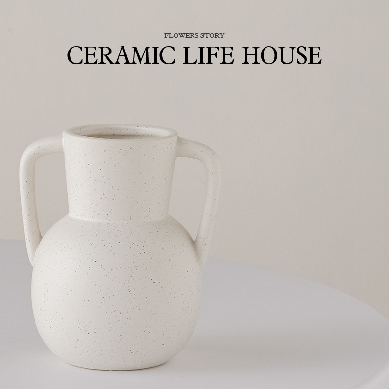 Handcrafted Simple Wabi-Sabi Style Double-Eared Porcelain Vase with Minimalist Design, High-End Light Luxury Home Decor Artistic Accent Piece