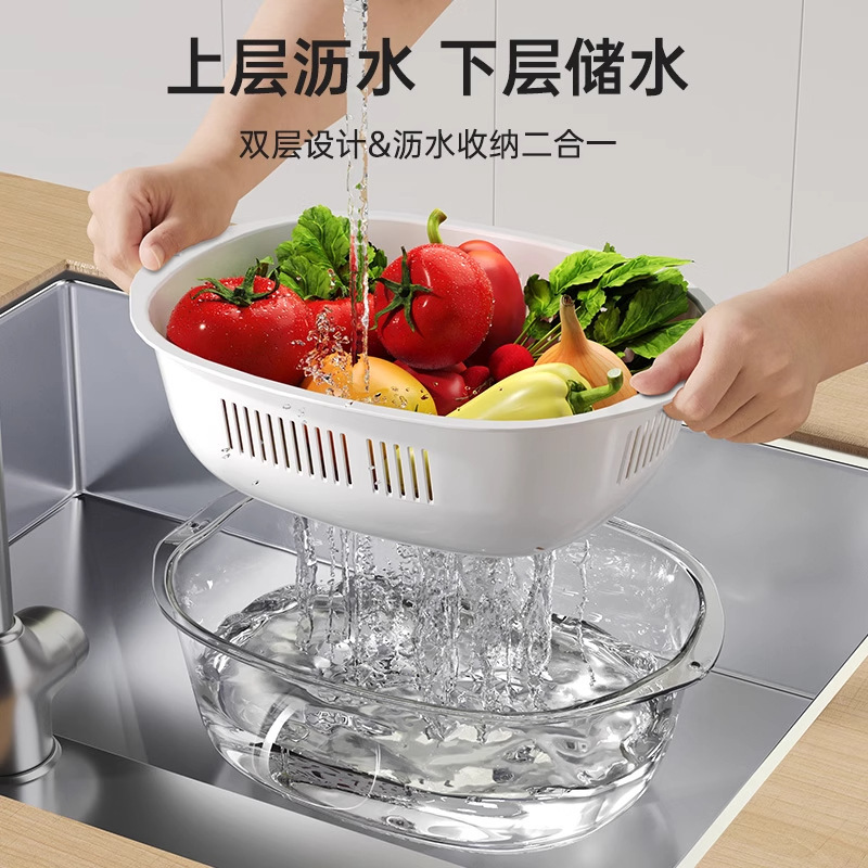 双层洗菜盆沥水篮多功能防尘厨房家用新款水果盘客厅淘洗菜篮子|undefined