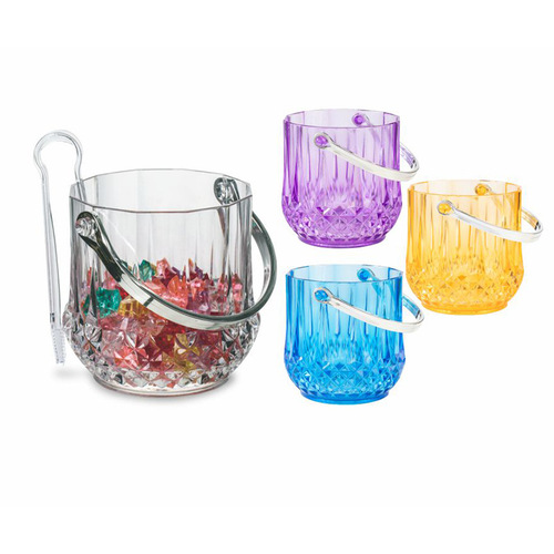 PS Plastic Manufacturer Portable Transparent Ice Bucket Small Diamond Crystal Ice Bucket Plastic Ice Tongs Ice Pellet Bucket