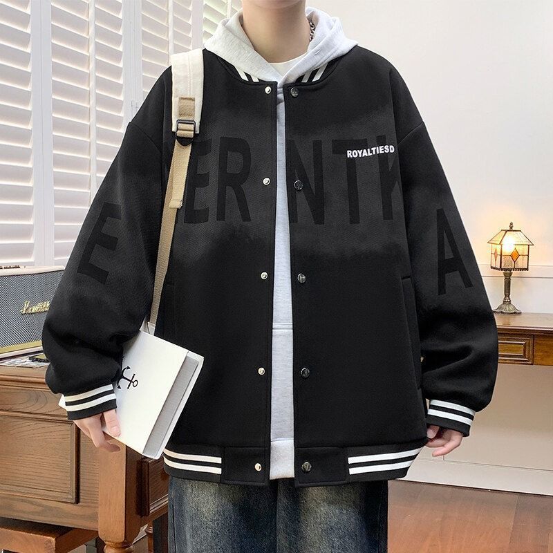 跨境新款外套男秋季加肥加大码潮流宽松棒球服胖子学生外穿夹克薄