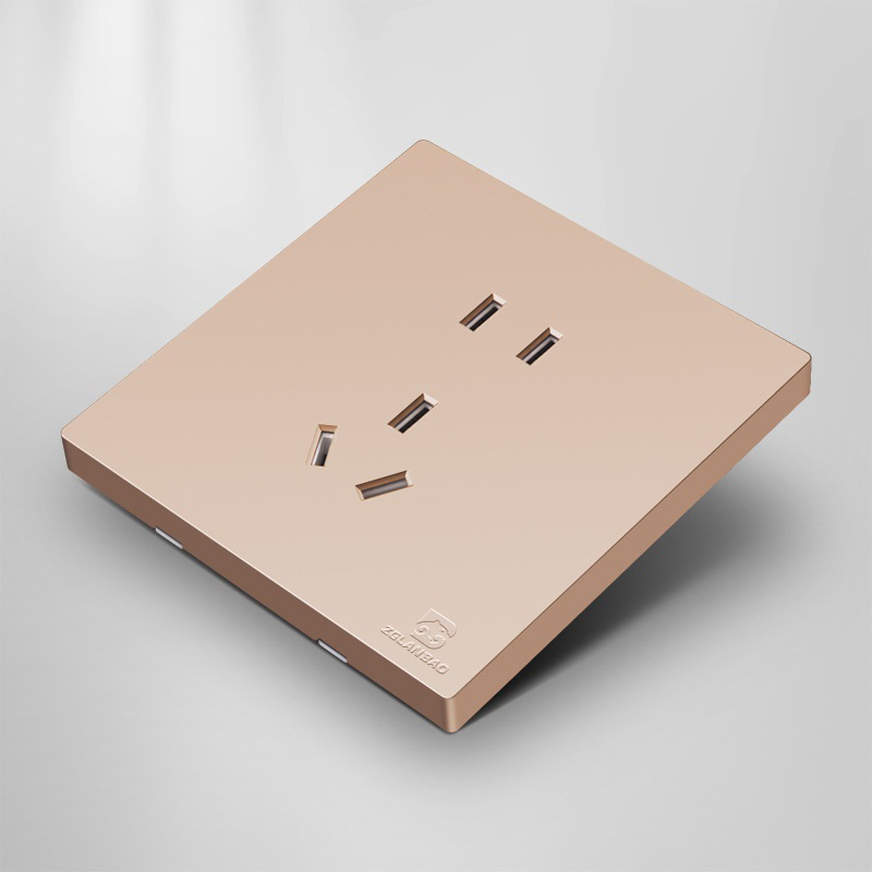 玫瑰金色86开关面板批发塑包钢五孔插座带儿童锁5孔usb带开关插座