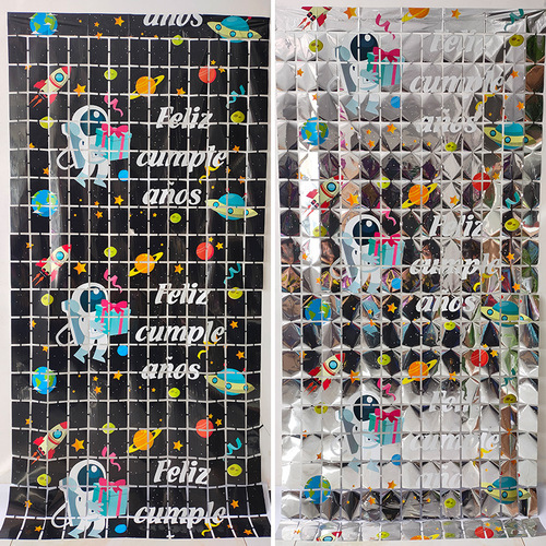 Party decoration astronaut background curtain first birthday layout background curtain cartoon color printed rain curtain