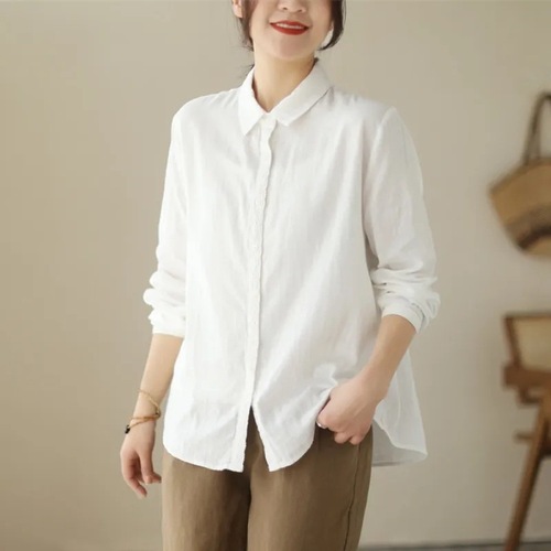 2025 Spring Design Focused Niche Cotton Linen Women's Lace Splicing Plain Color Loose Long Sleeve Cardigan