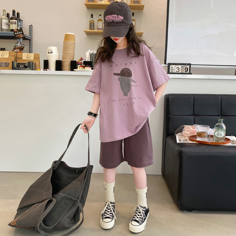 Girls' Sports Two Piece Fashion 2024 New Women's Short Sleeve Set Children's Casual Summer Dress_voghion.com