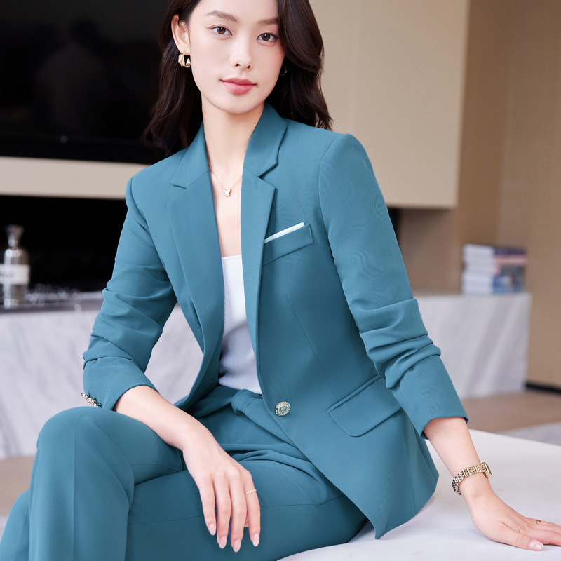Autumn/Winter Long-Sleeved Blazer for Women, Slim Fit, Short Suit Set, Solid Color, Single Button Top