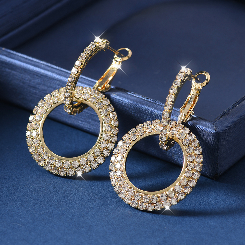 Pendientes largos de círculo con strass - Pendientes colgantes de personalidad estilo coreano - Pendientes exagerados europeos/americanos para mujer image 5
