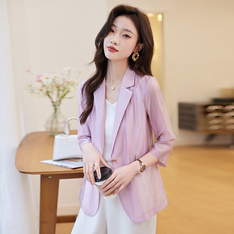 【Foreign Trade Hot Item】Purple Tencel Blazer for Women 2026 Summer Fashionable Petite Casual Thin Jacket