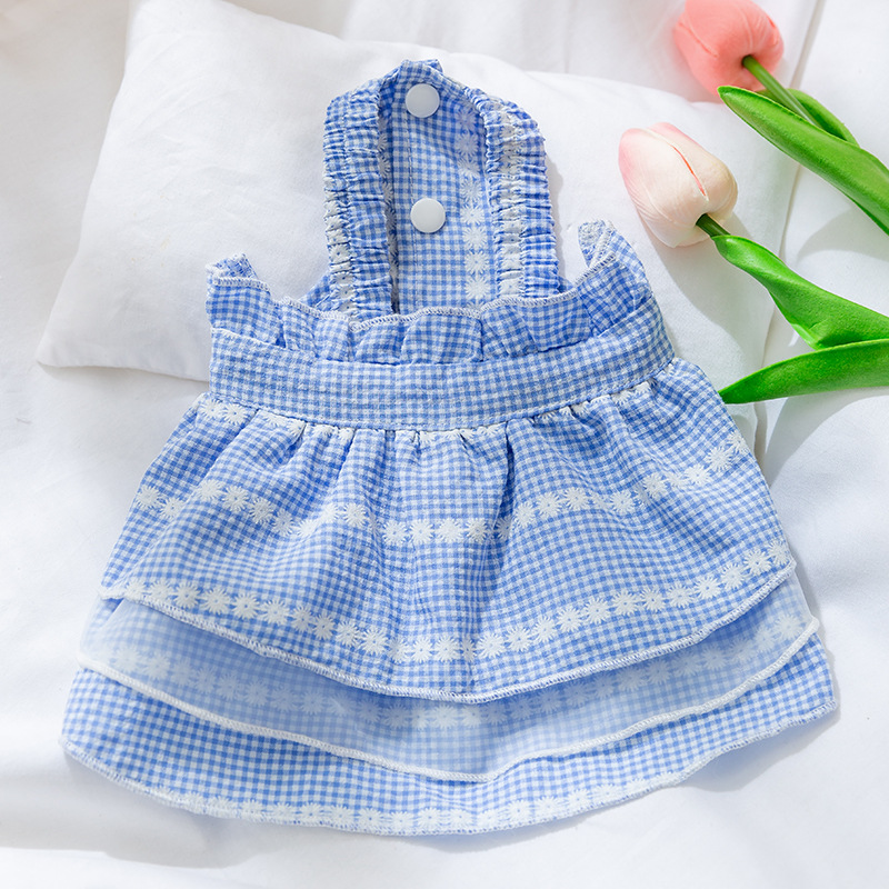 Primavera y verano perro princesa estilo Daisy Plaid falda de encaje Liga pies gato vestido ropa para mascotas