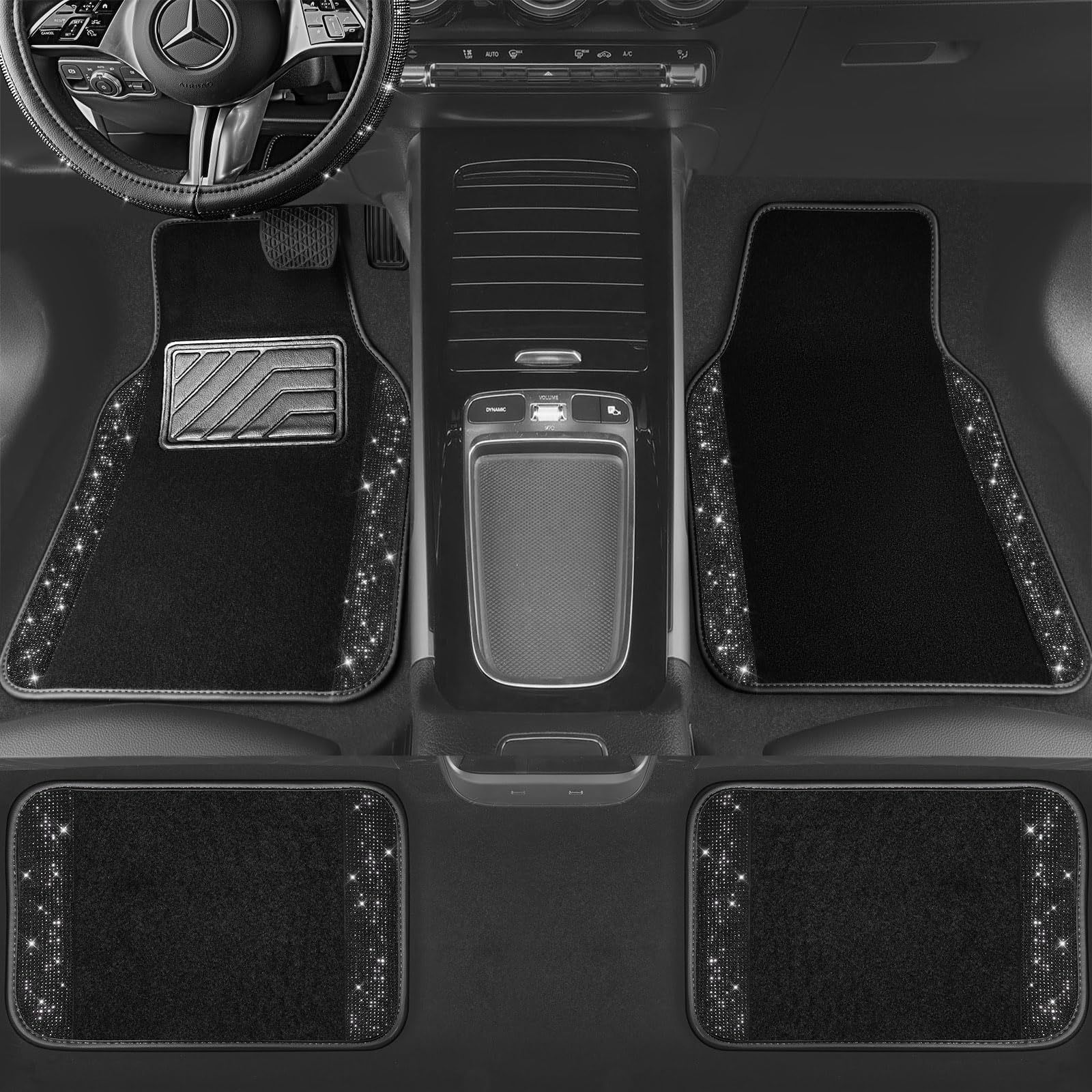 Cross-Border Foreign Trade Crystal-Encrusted Diamond Car Floor Mats, Universal Fashionable Shiny Carpet, Pvc Waterproof and Dirt-Resistant 4-Piece Set