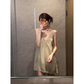 法式高级感蕾丝花边冰丝凉感睡裙女夏季新款性感吊带连衣裙家居服