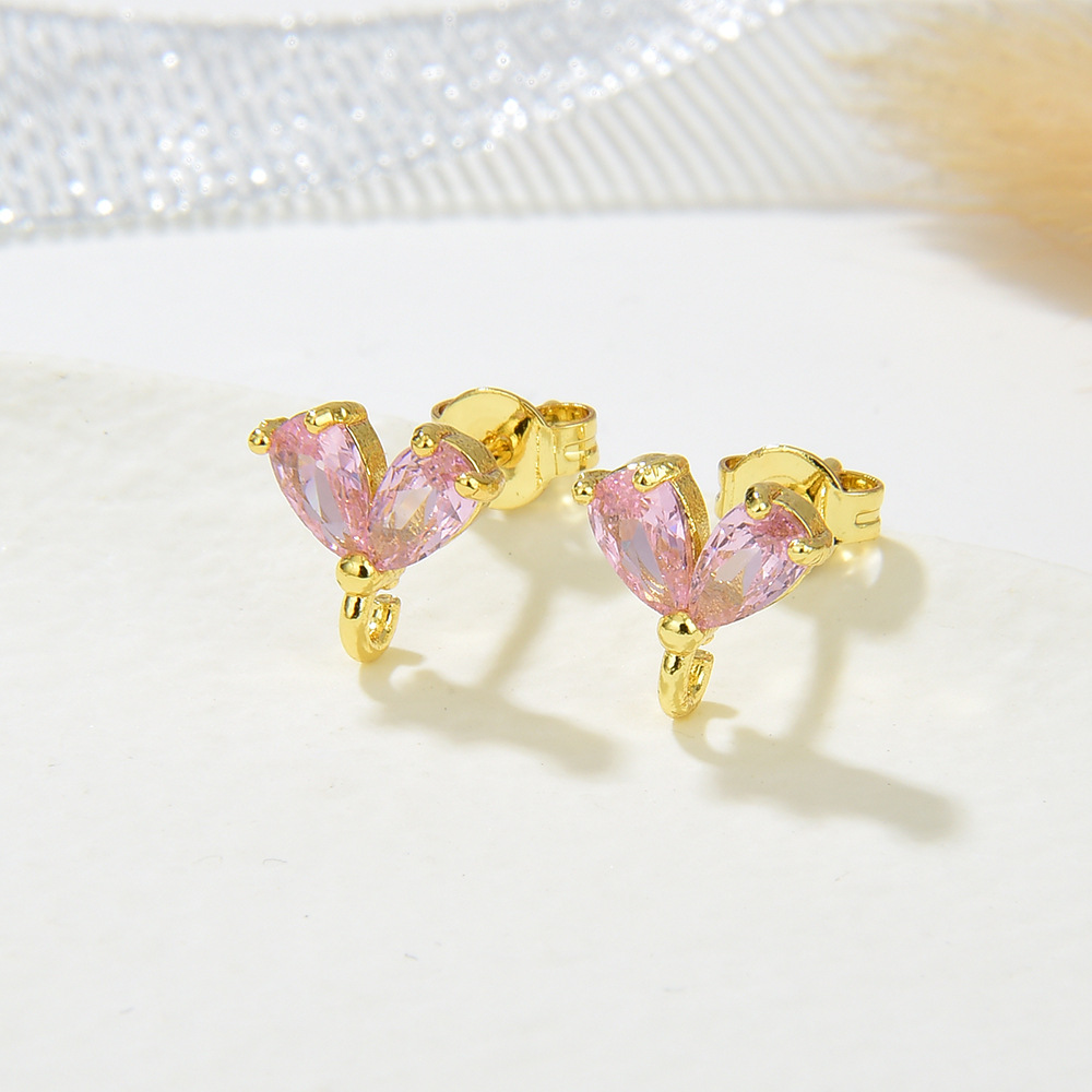 Copper Material 1 Pair 8.5*8mm Copper Zircon 18K Gold Plated Heart Shape Earring Findings