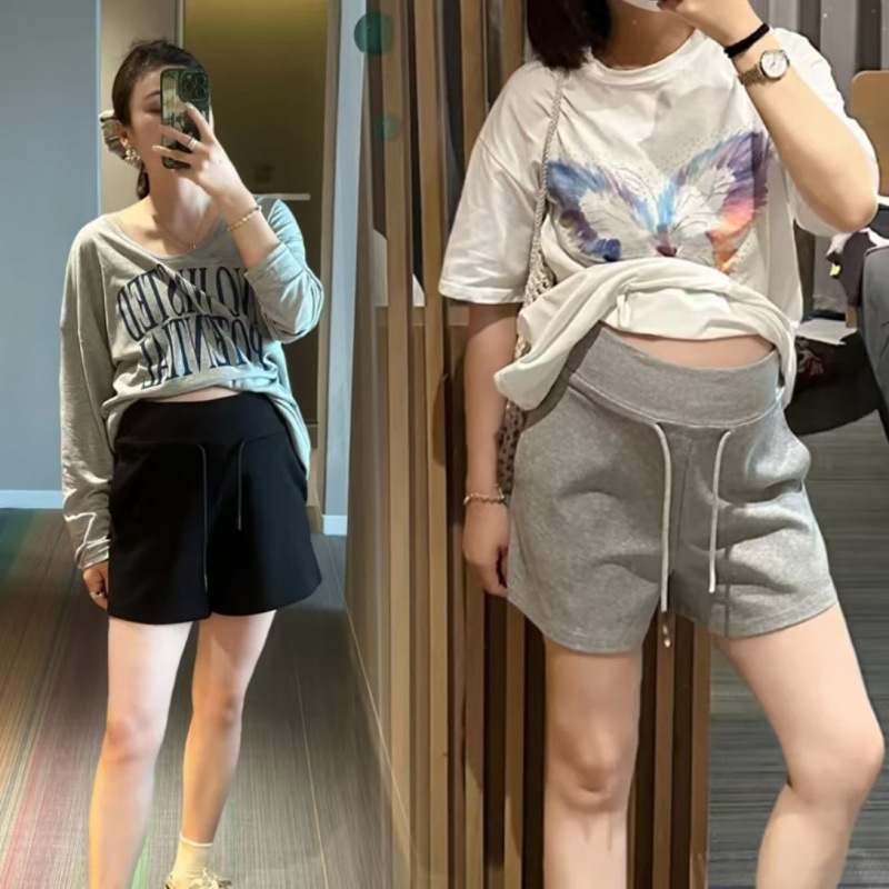 Maternity Pants for Summer, Slimming Sporty Style, High-Waisted, No Belly Support, Drawstring Casual Pants, Suitable for Post-Pregnancy, Can Be Worn as Leggings or Shorts