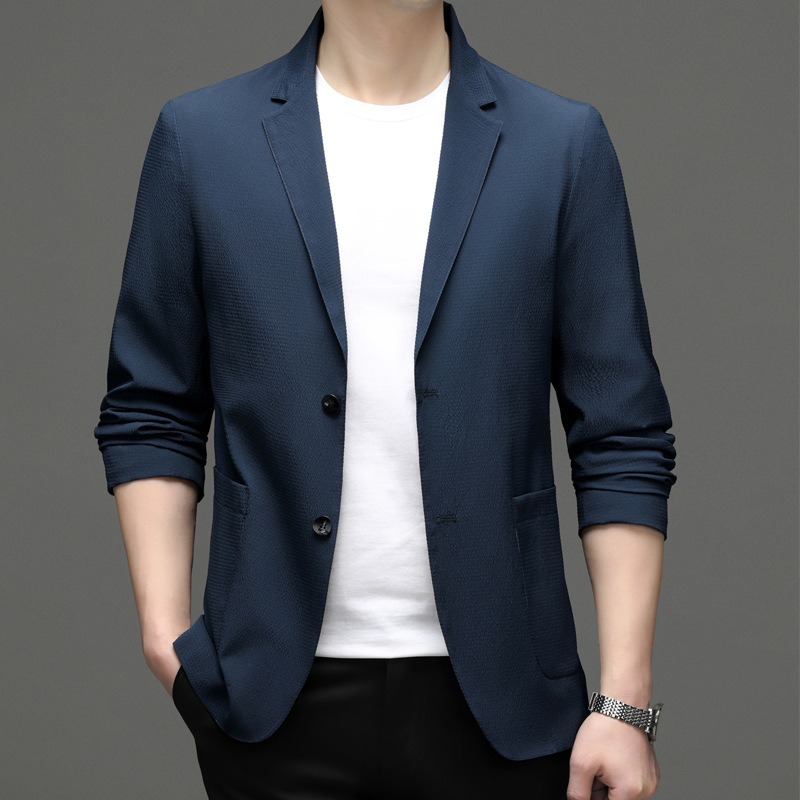 새로운 남성 싱글 슈트 비즈니스 캐주얼 봄, 가을 얇은 2024 중년 솔리드 컬러 정장 재킷 아빠 정장