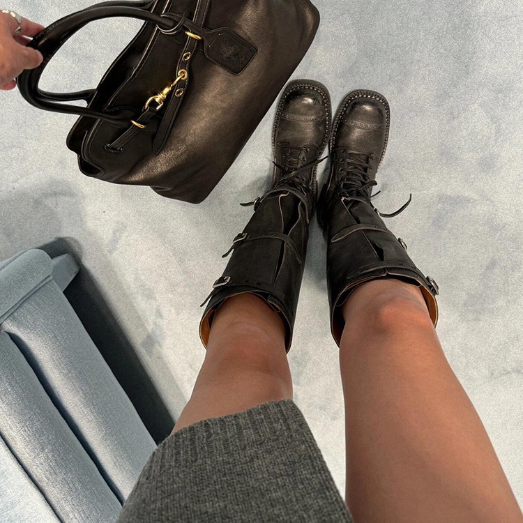 Modische, lange, kniehohe Martin-Knight-Western-Cowboystiefel aus Leder mit dicker Ferse und Gürtelschnalle für Damen_voghion.com