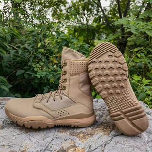 Spring and Autum High-Top Outdoor Hiking Boots Men's Sand-Colored Combat Boots Tactical Boots Non-Slip Wear-Resistant Cqb Hiking Training Shoes