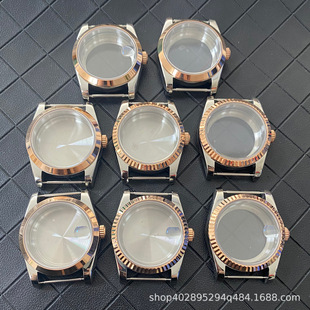 Watch Accessories Case Pvd Rose Color 36mm Dog Tooth Ring Sapphire Glass Suitable for Nh35/36 Movement