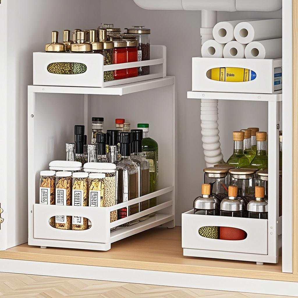 Estante de almacenamiento para armario de cocina, estante de almacenamiento debajo del fregadero, cajón extraíble, cesta organizadora, extraíble, transfronterizo