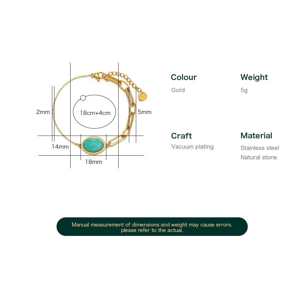 Simple Style Oval Stainless Steel Inlay Natural Stone Bracelets 1 Piece