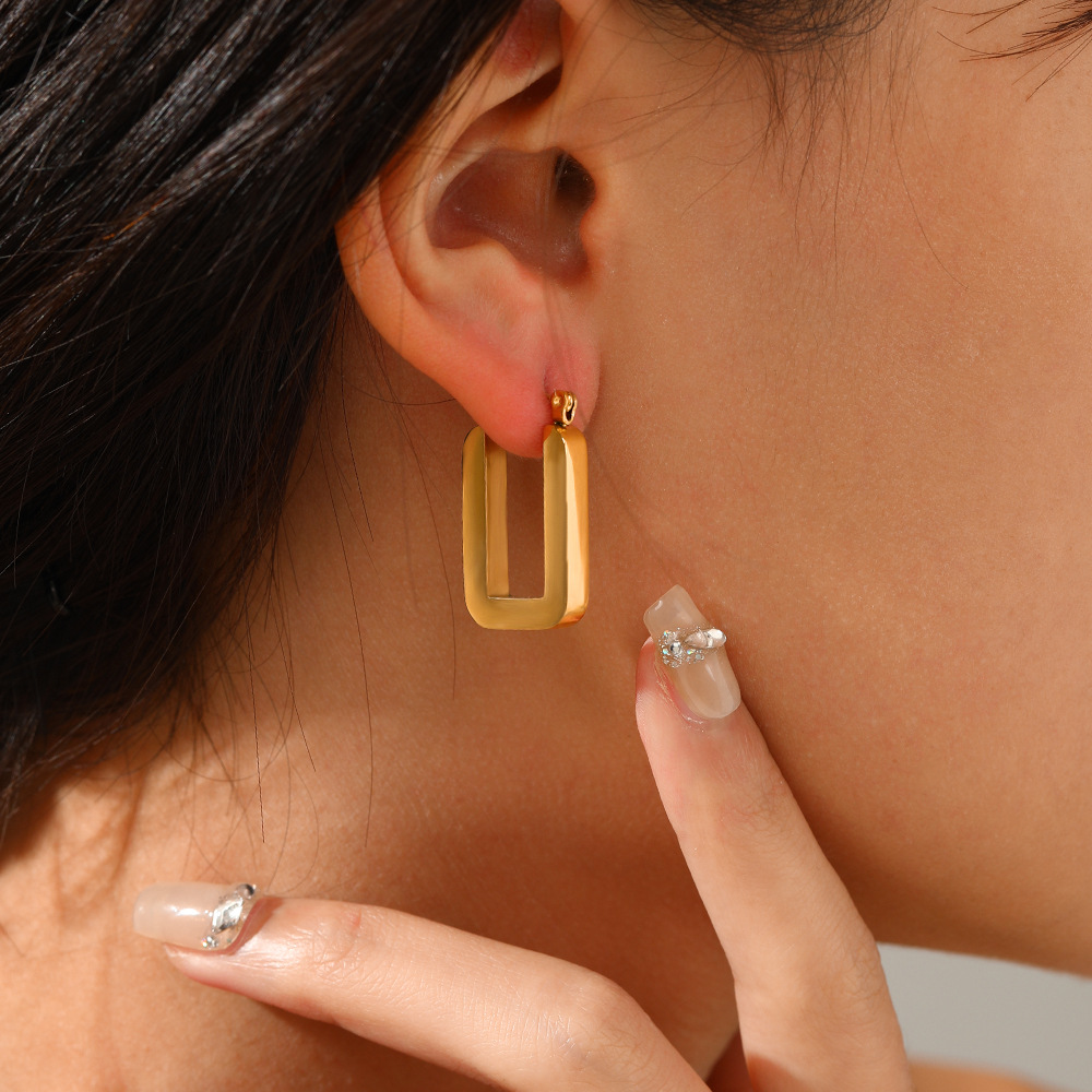 1 Pair Ig Style Simple Style Solid Color Plating Stainless Steel Gold Plated Earrings display picture 4