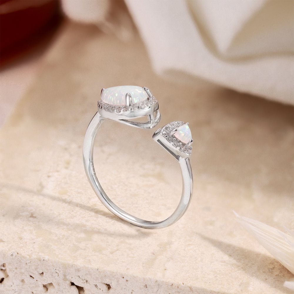 Fashion Water Droplets Austrian Crystal Sterling Silver Inlaid Zircon Open Ring